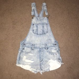 AE Light Wash Distressed Overalls